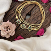 Vriksham Classic South Indian Sun Floral Moggapu Gold Chain-White Red & Green-G19561